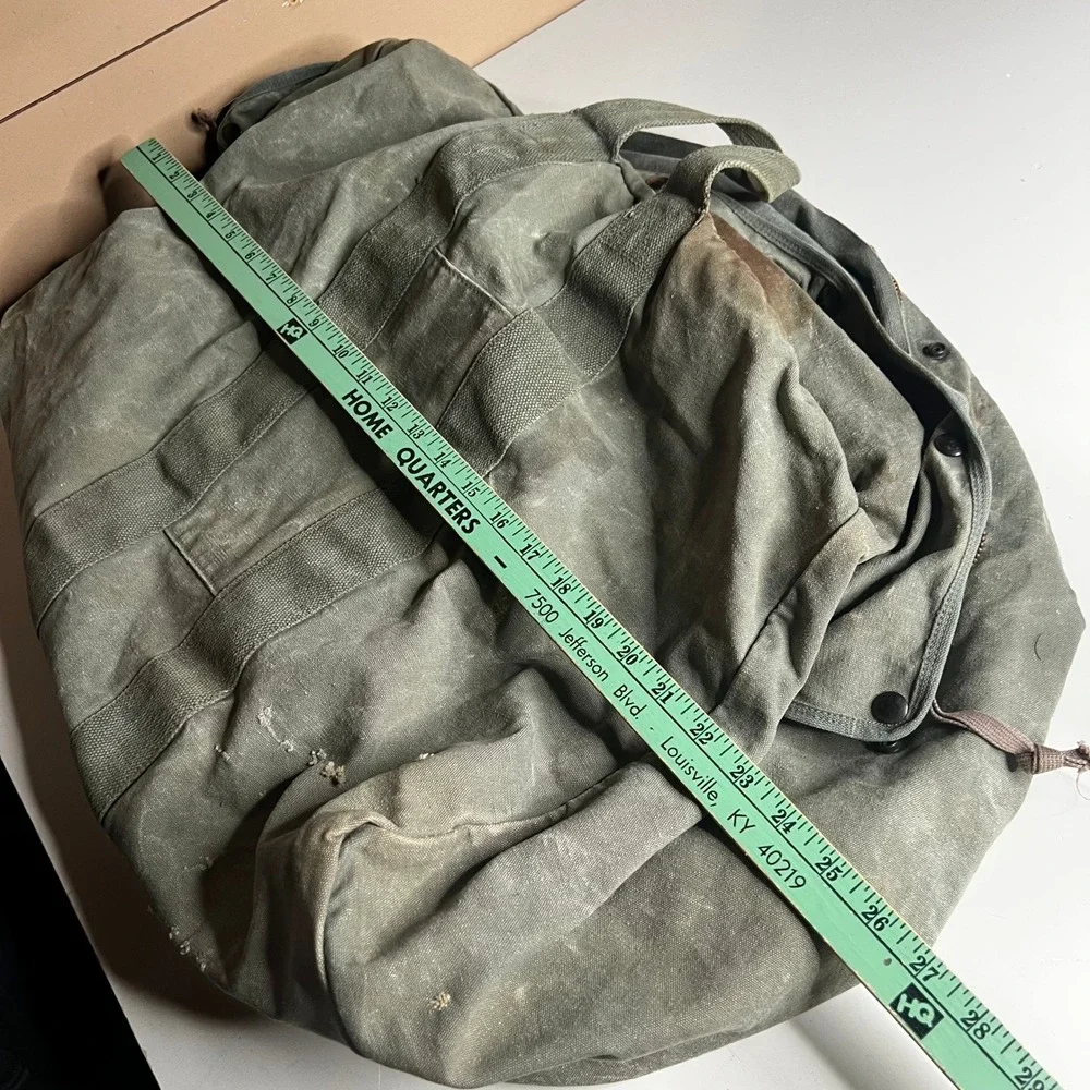 Vintage 80s Military Canvas Duffel Bag Olive Drab Conmar Brass Zipper Large